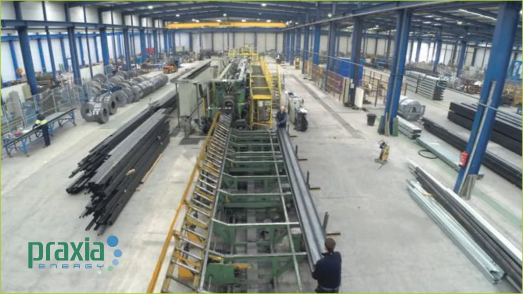 Inside Praxia company working on ground-mount structures